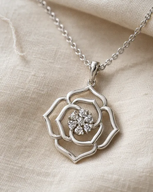 The Bloom Multi Stone Pendant on cream silk