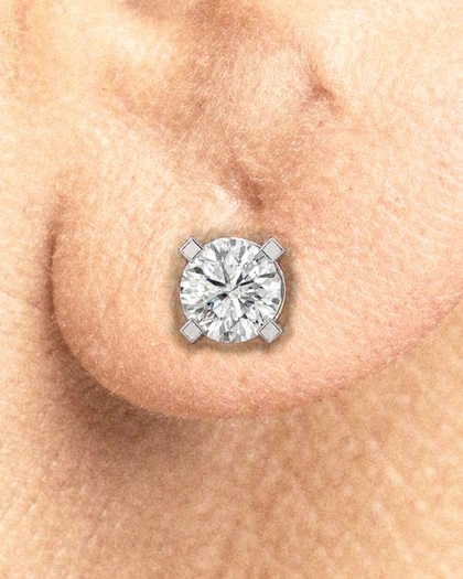 A close view of a woman’s ear wearing one of the Classic Stud Earrings