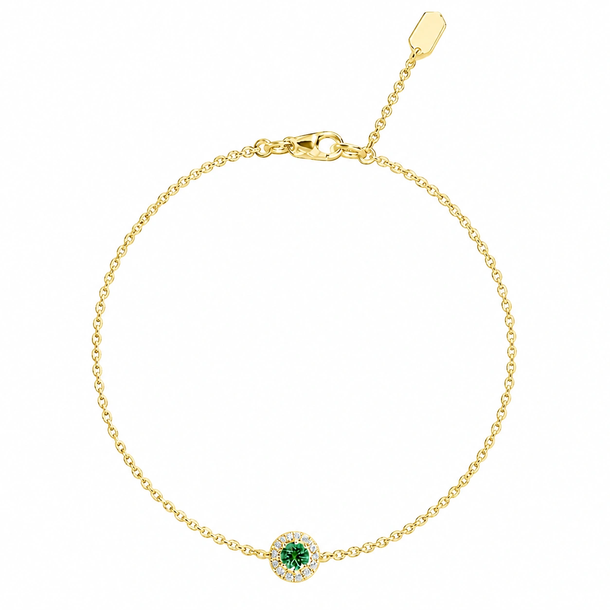 Celeste Halo Bracelet, green stone, gold finish