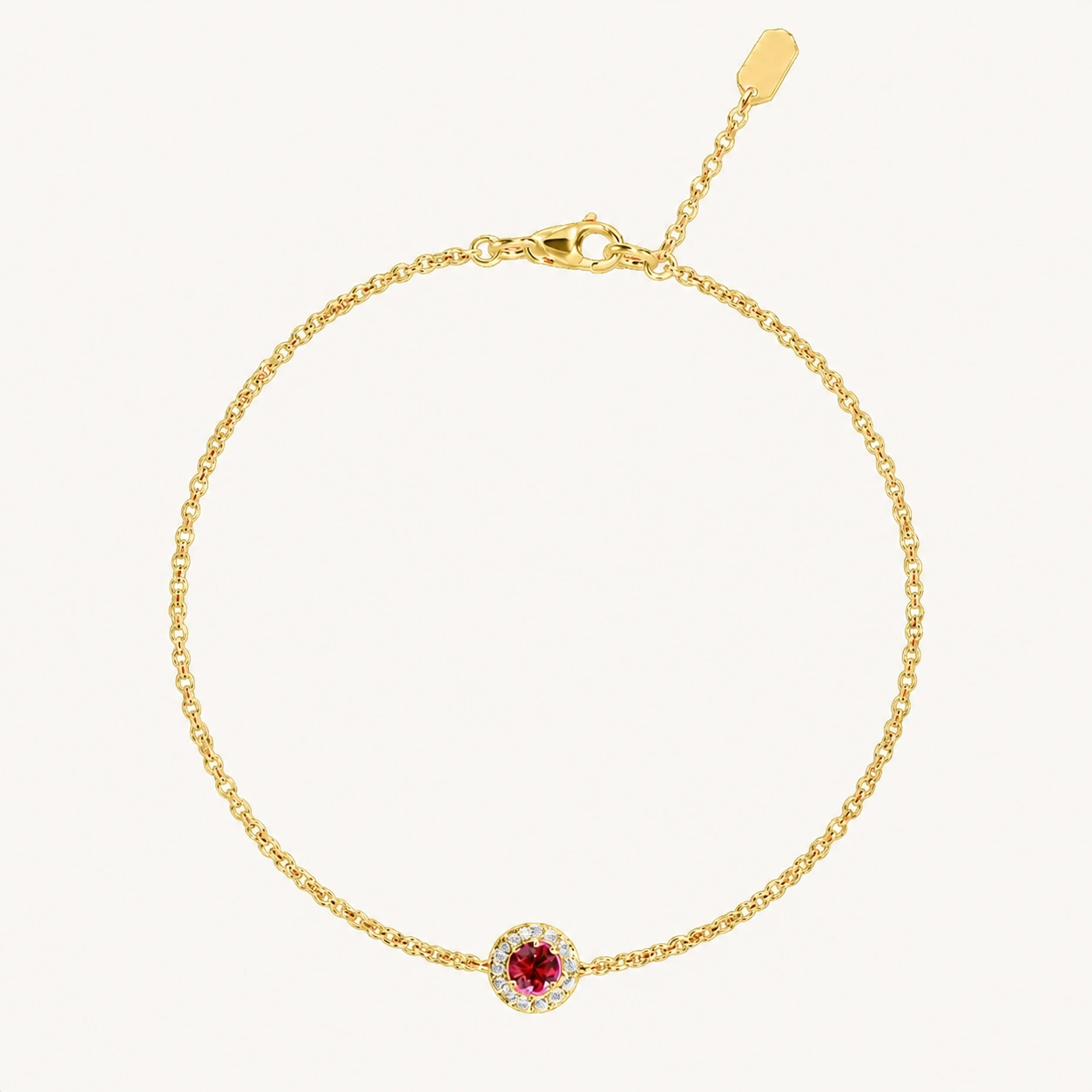 Celeste Halo Bracelet, red stone, gold finish