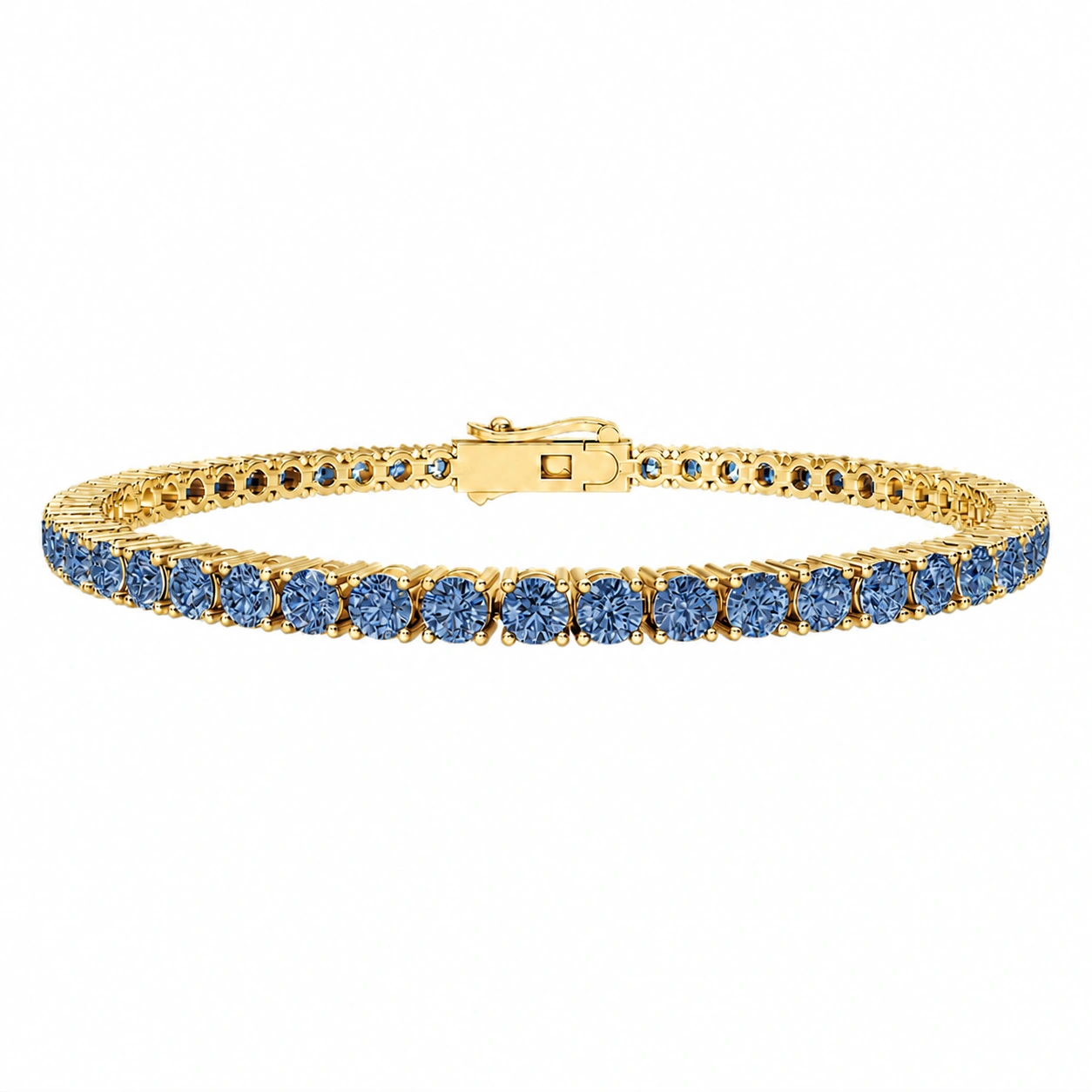 Classic Tennis Bracelet, blue stone, gold finish