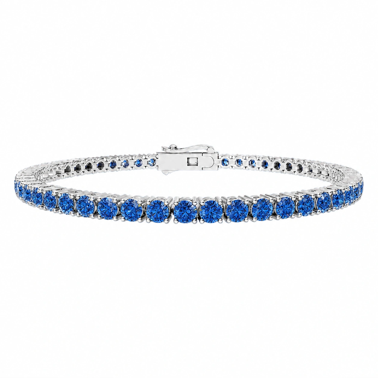 Classic Tennis Bracelet, blue stone, rhodium finish