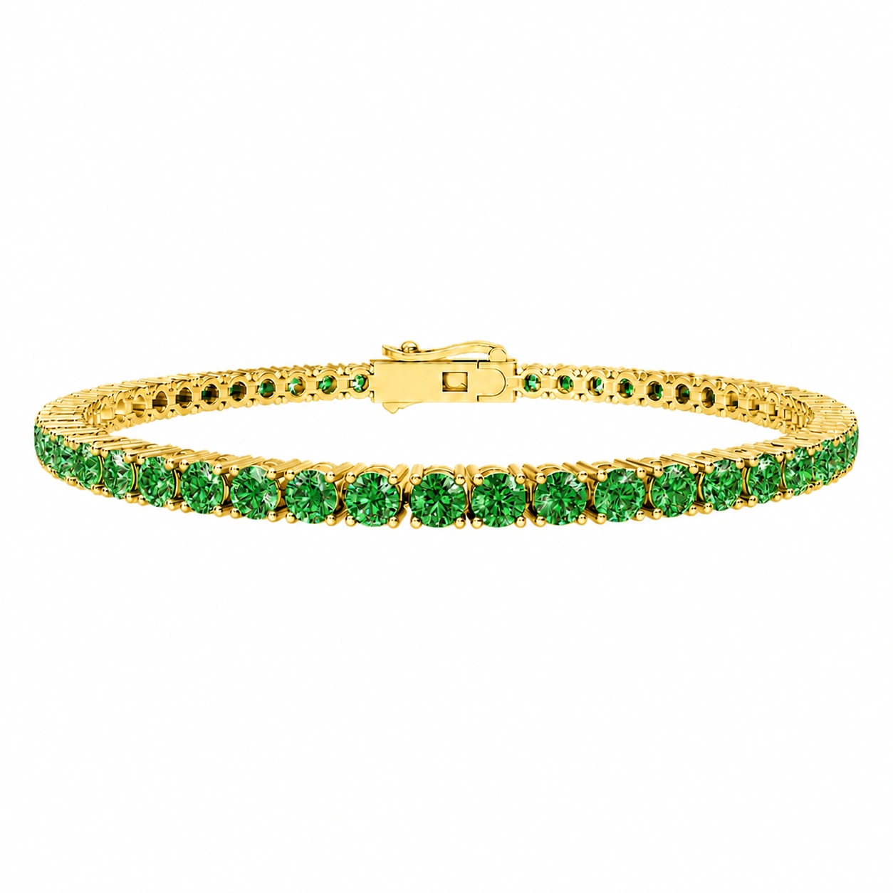 Classic Tennis Bracelet, green stone, gold finish