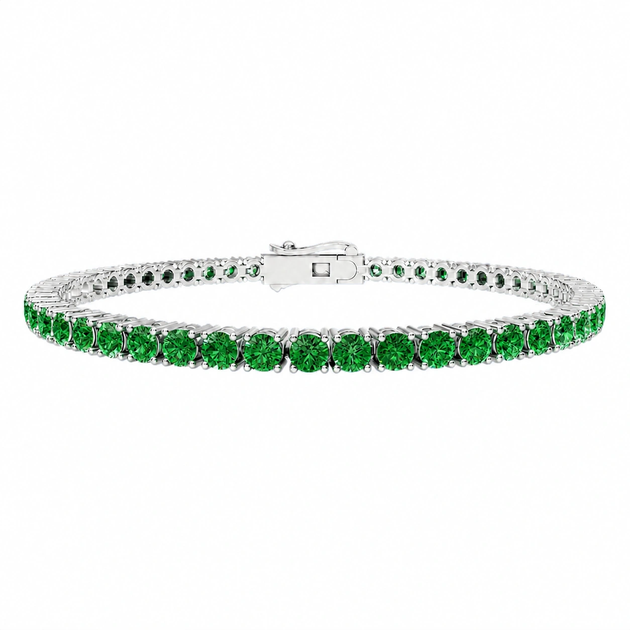 Classic Tennis Bracelet, green stone, rhodium finish
