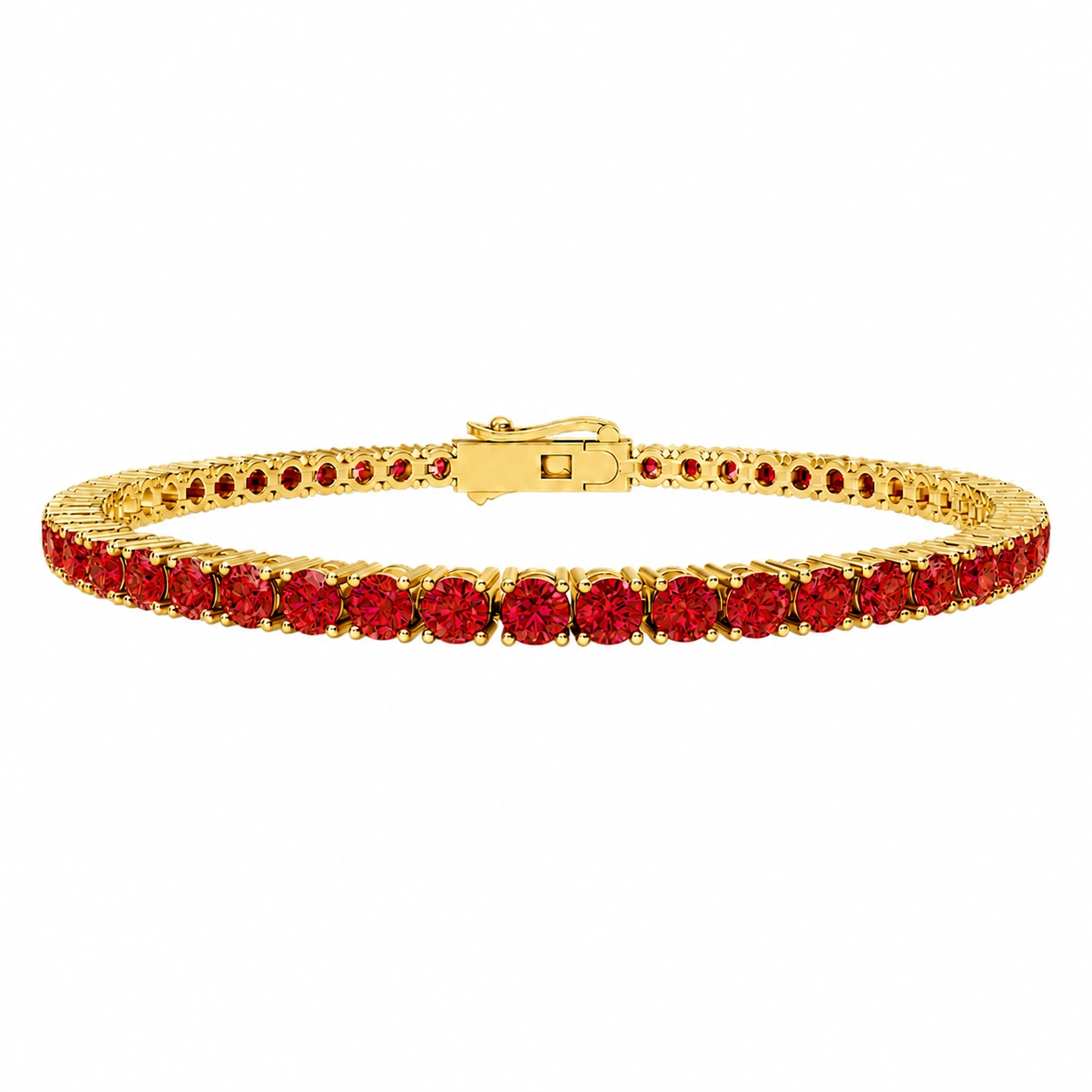 Classic Tennis Bracelet, red stone, gold finish