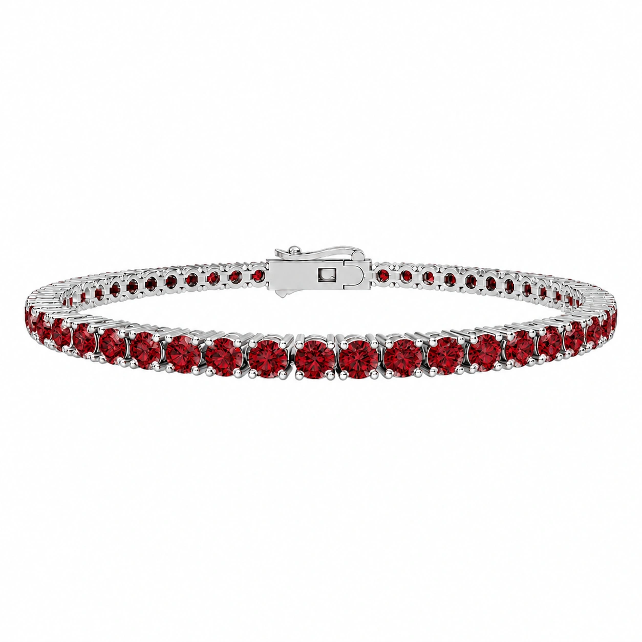 Classic Tennis Bracelet, red stone, rhodium finish