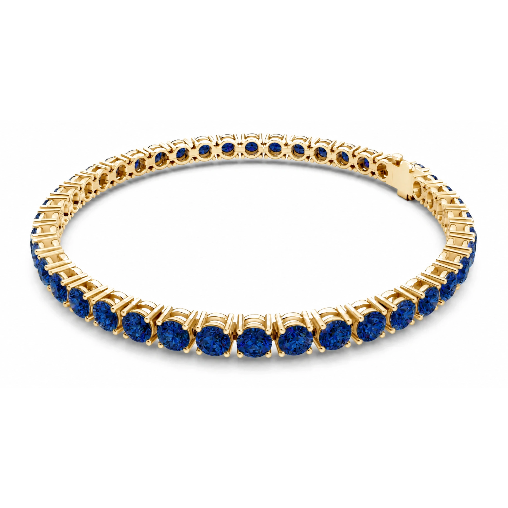 Classic Tennis Bracelet, blue stone, gold finish