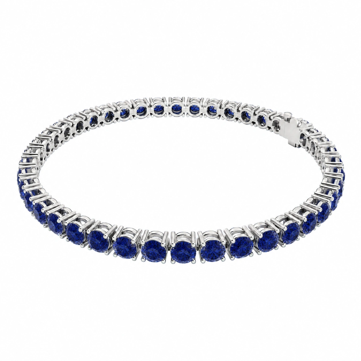 Classic Tennis Bracelet, blue stone, rhodium finish