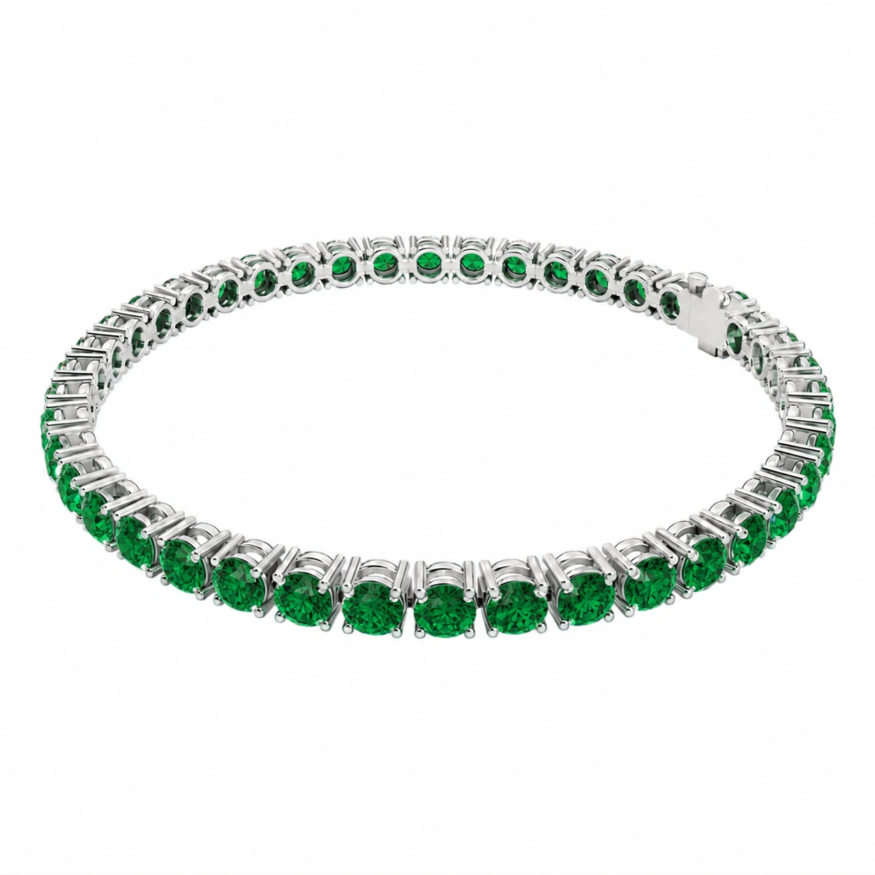 Classic Tennis Bracelet, green stone, rhodium finish