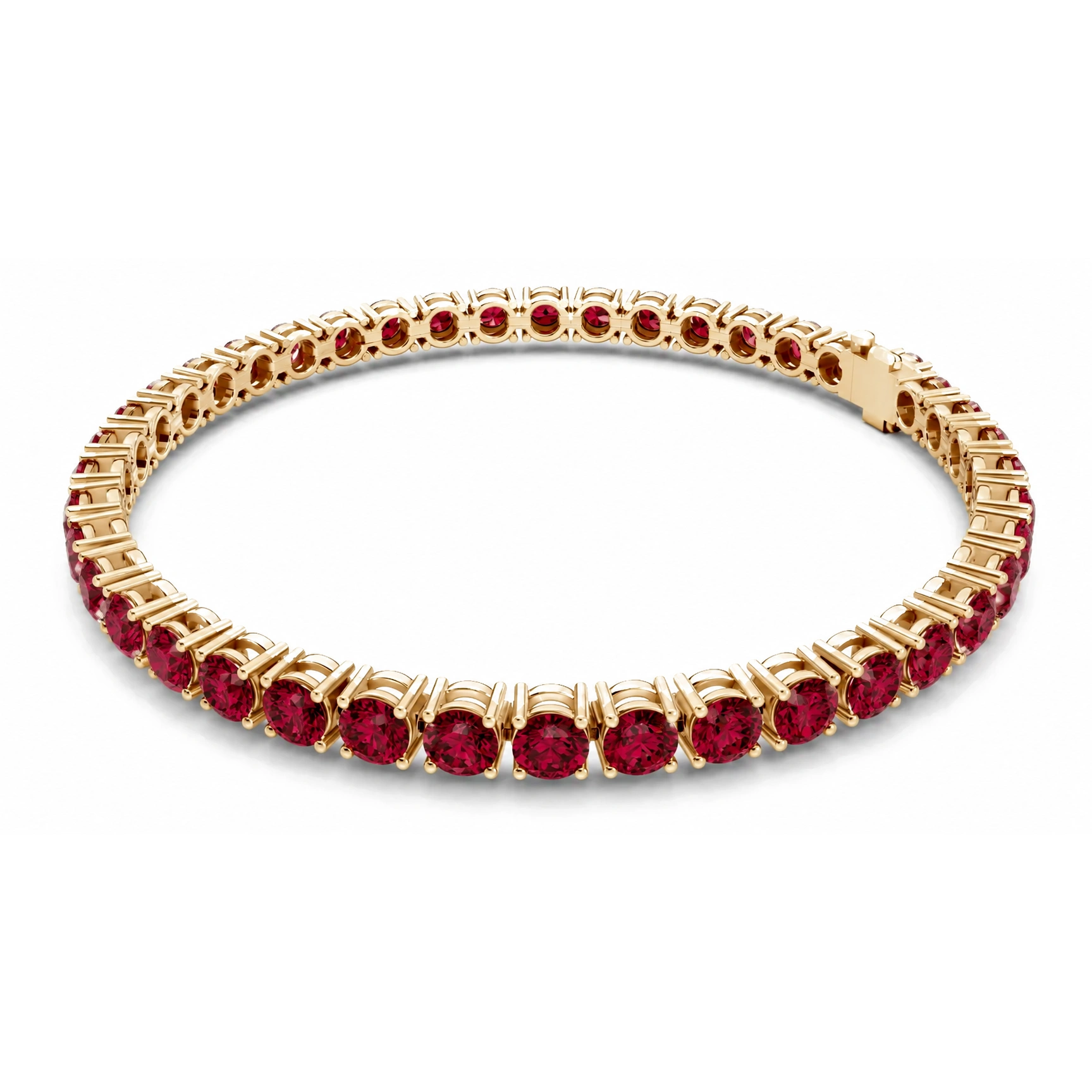 Classic Tennis Bracelet, red stone, gold finish