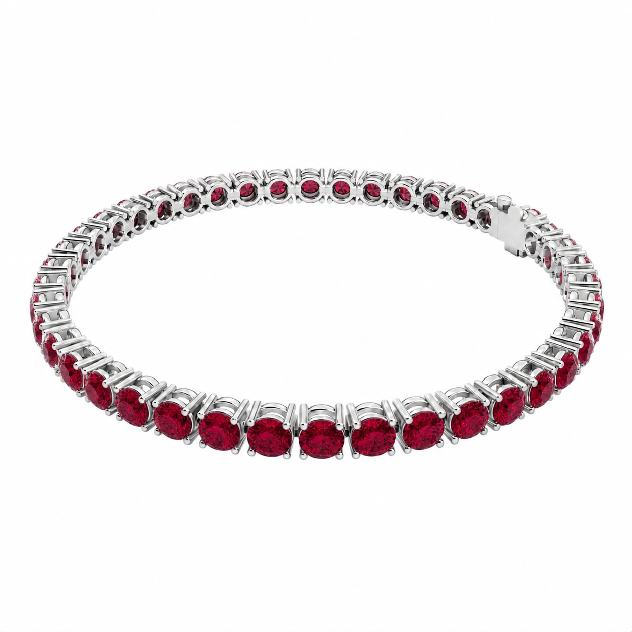 Classic Tennis Bracelet, red stone, rhodium finish