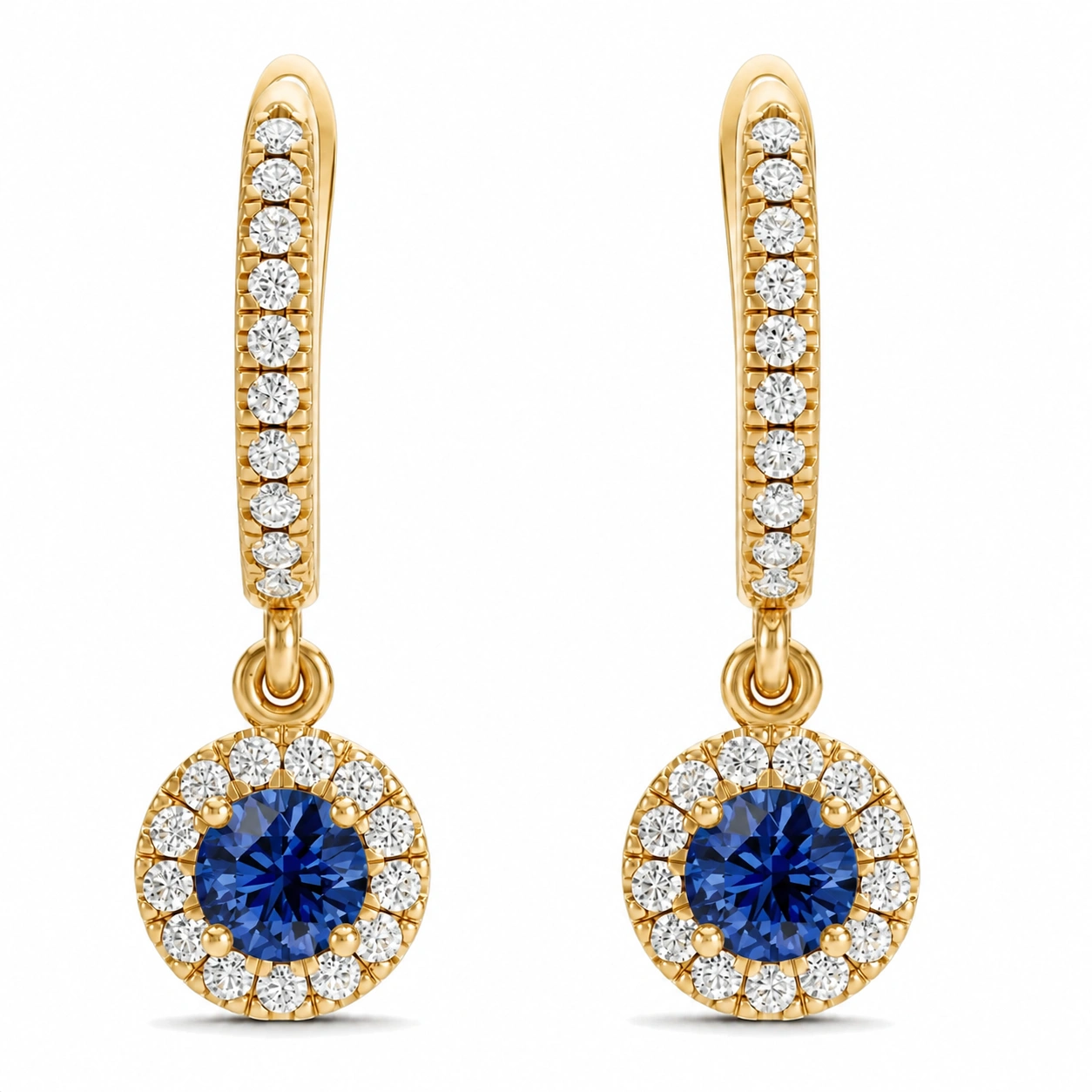Celeste Drop Earrings, blue stone, gold finish