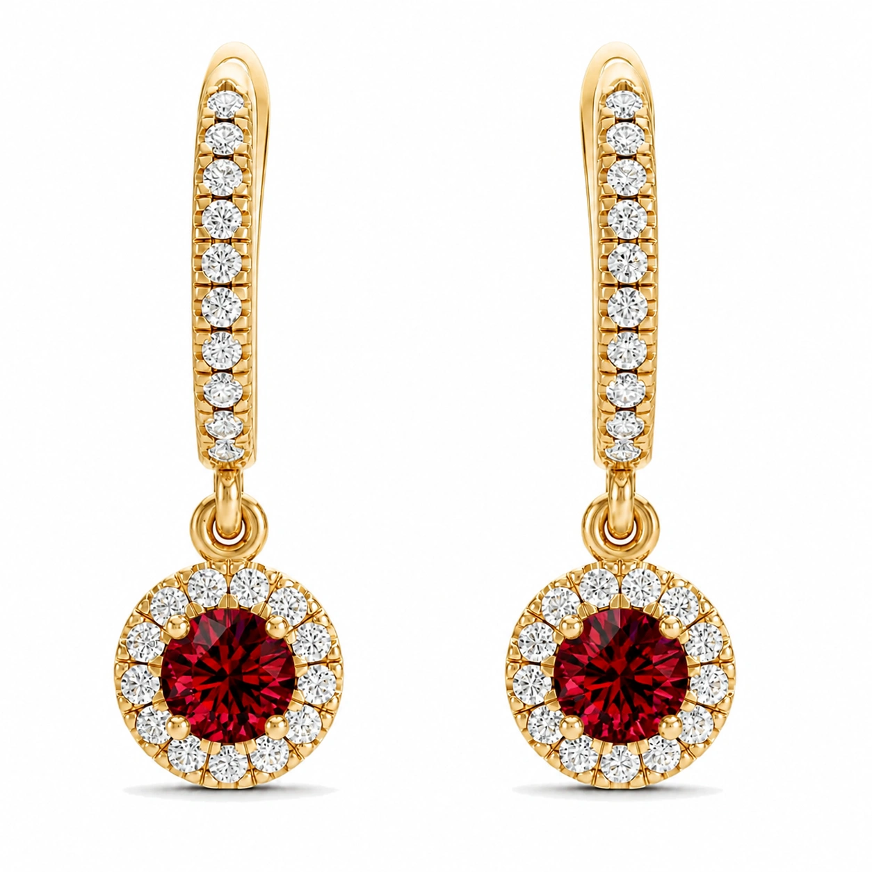 Celeste Drop Earrings, red stone, gold finish