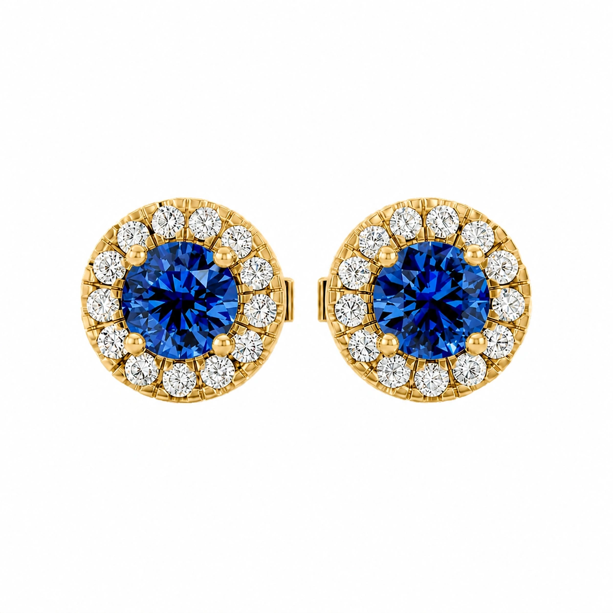 Celeste Stud Earrings, blue stone, gold finish