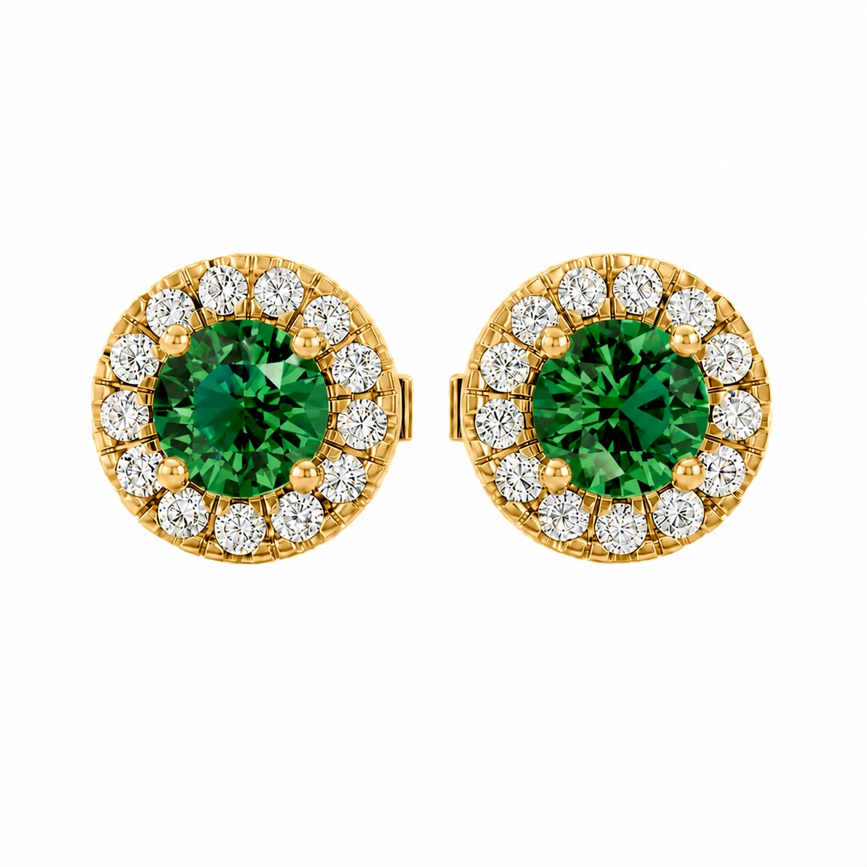 Celeste Stud Earrings, green stone, gold finish