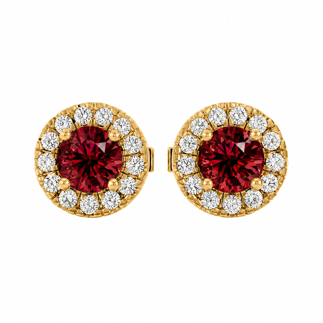 Celeste Stud Earrings, red stone, gold finish