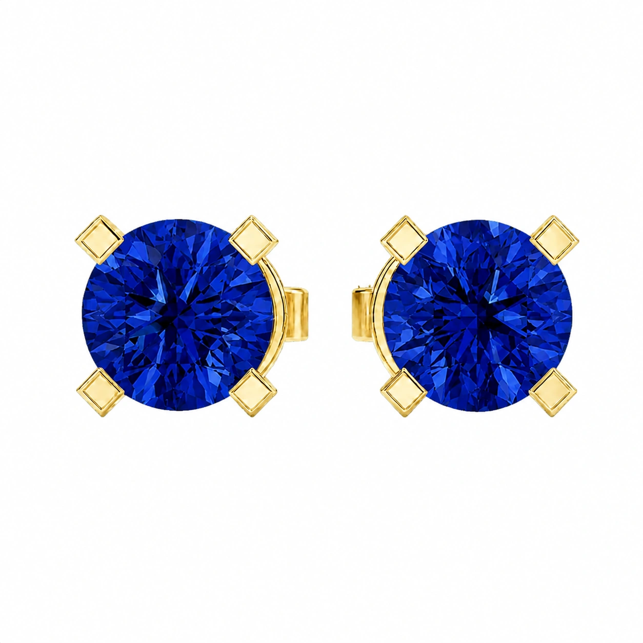 Classic Stud Earrings, blue stone, gold finish