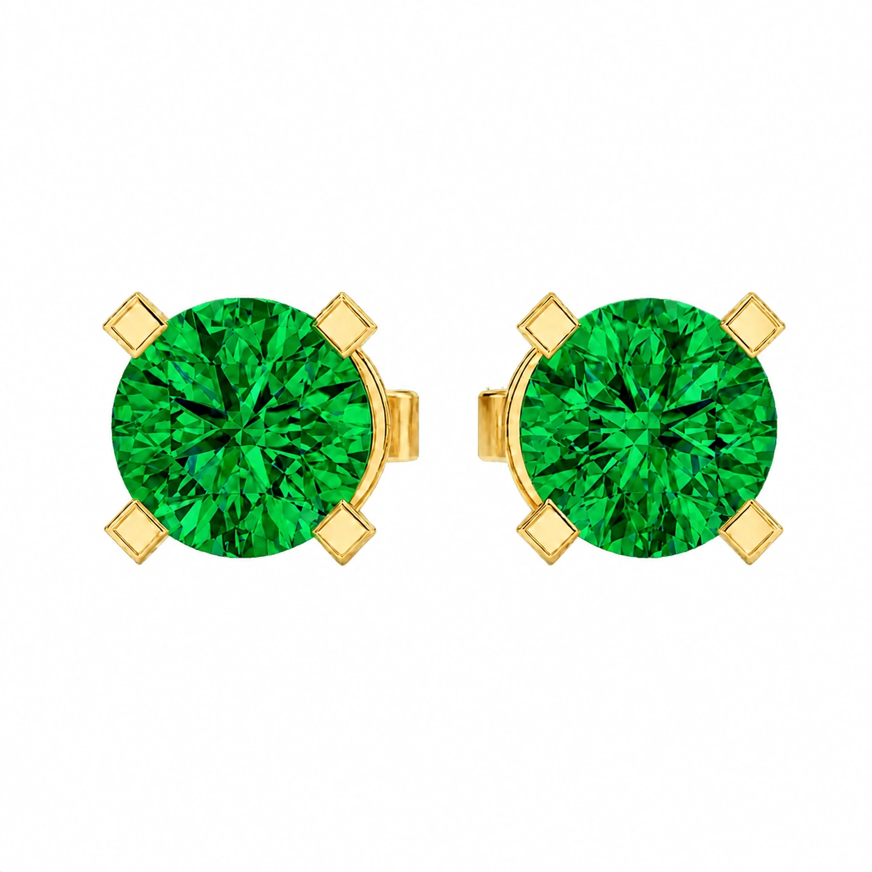 Classic Stud Earrings, green stone, gold finish