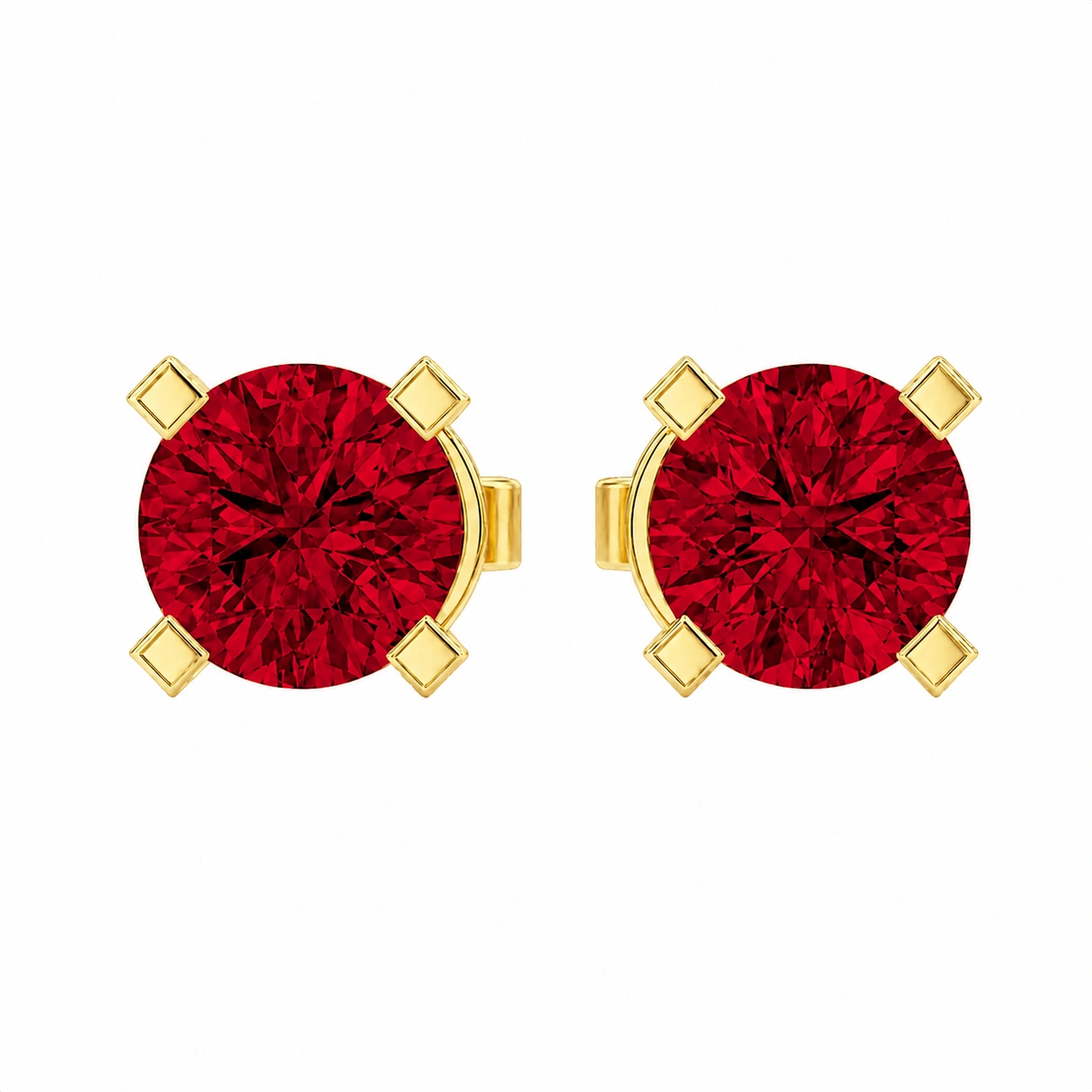 Classic Stud Earrings, red stone, gold finish