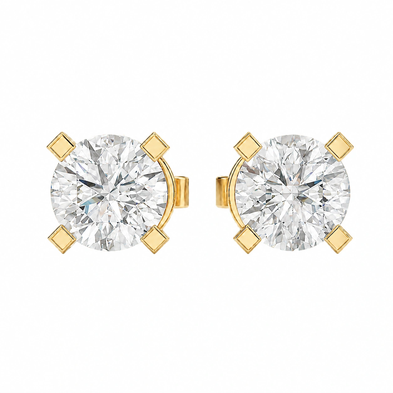 Classic Stud Earrings, white stone, gold finish