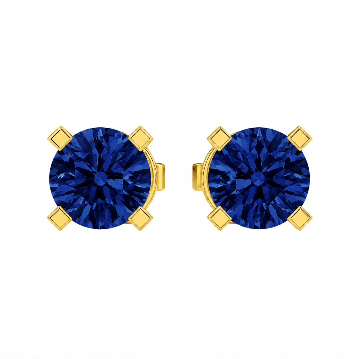Classic Stud Earrings, blue stone, gold finish