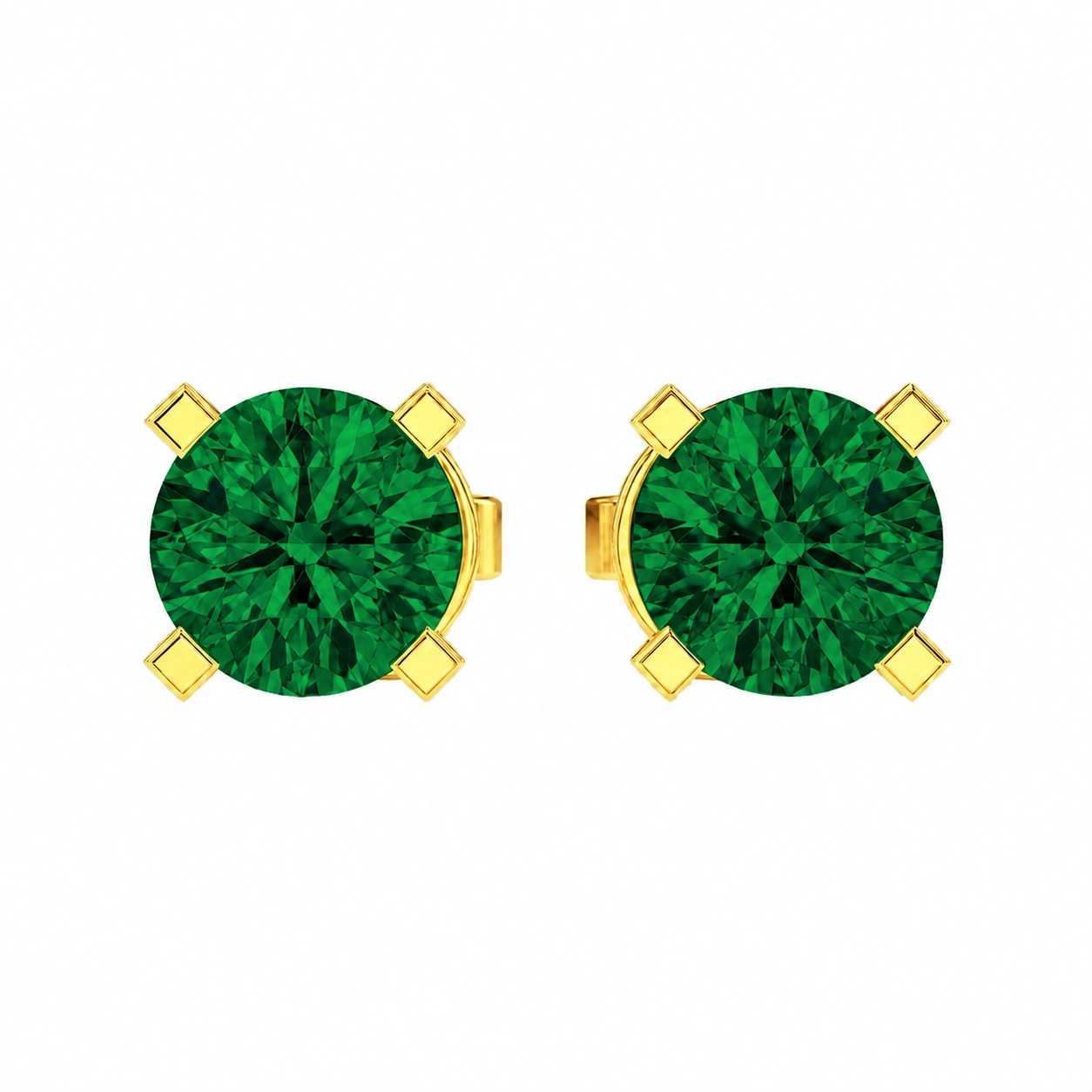 Classic Stud Earrings, green stone, gold finish