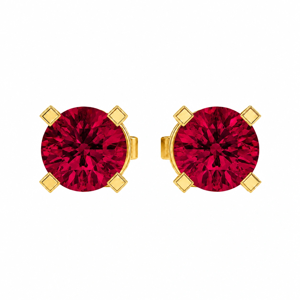 Classic Stud Earrings, red stone, gold finish
