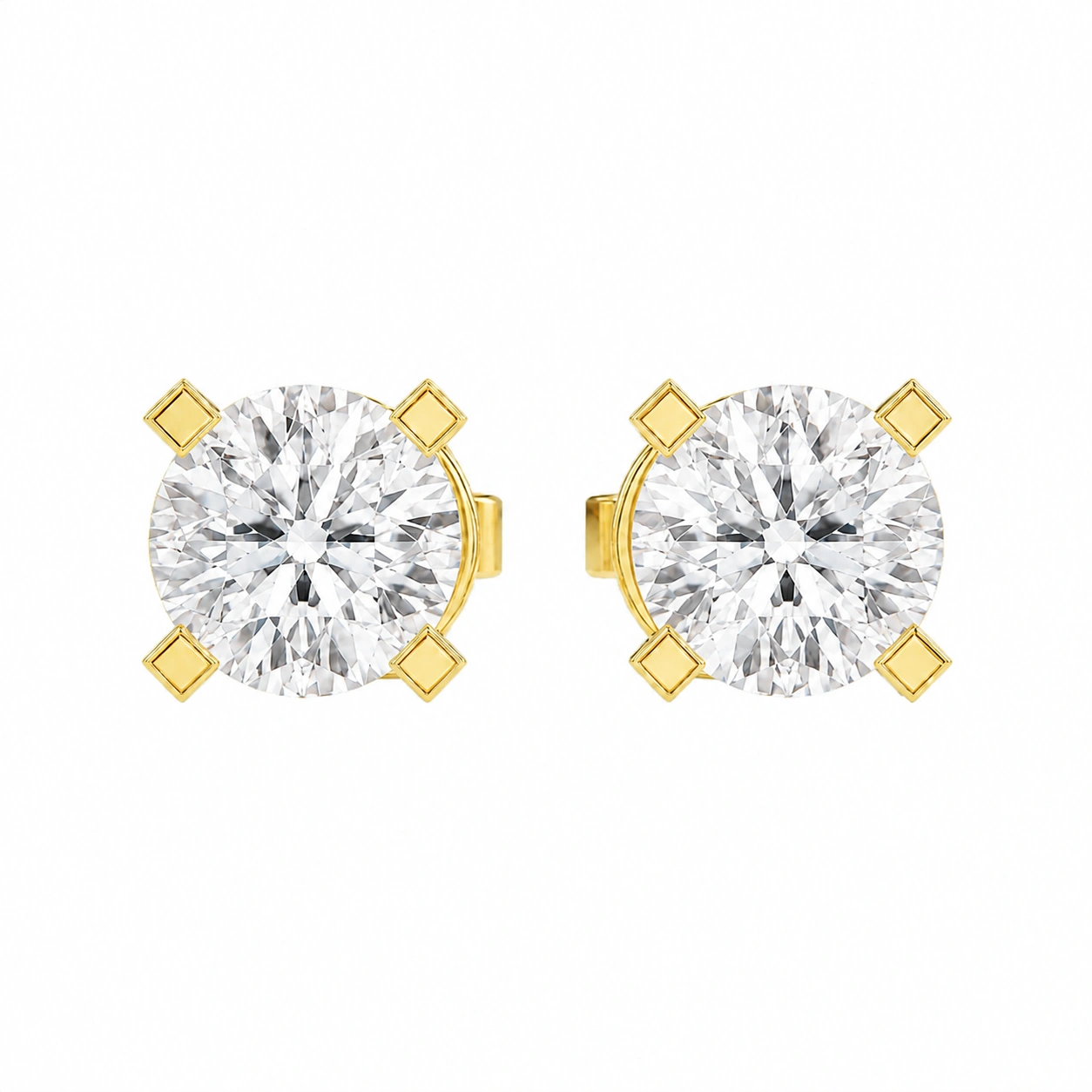Classic Stud Earrings, white stone, gold finish