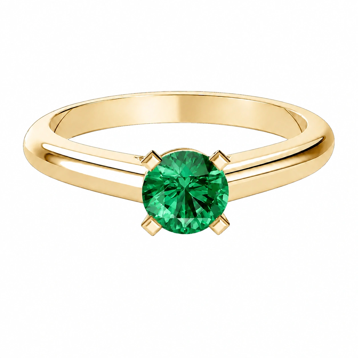 Classic Solitaire Ring, green stone, gold finish