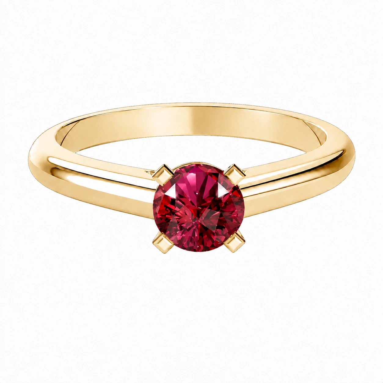 Classic Solitaire Ring, red stone, gold finish