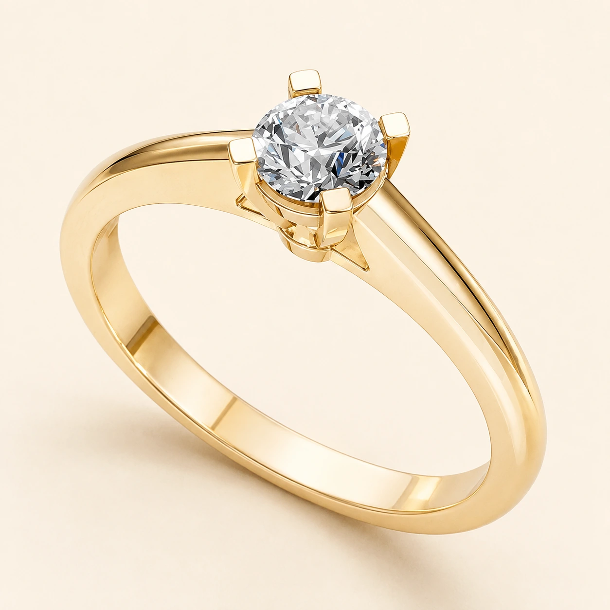 Classic Solitaire Ring, white stone, gold finish — detail
