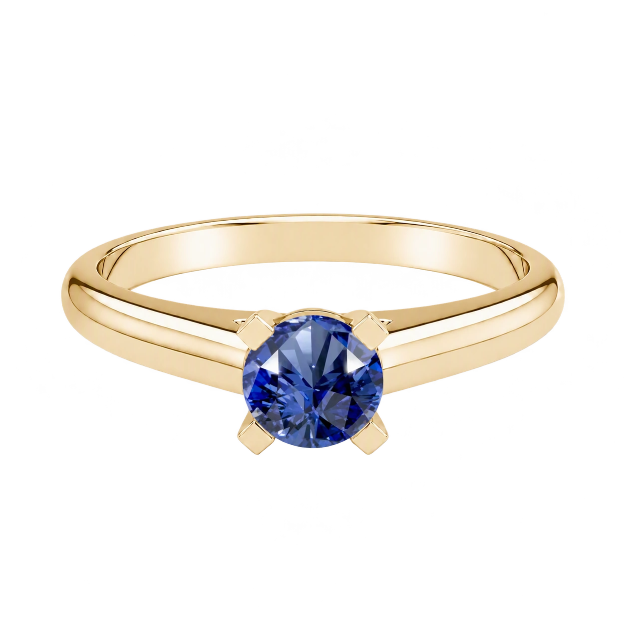 Classic Solitaire Ring, blue stone, gold finish
