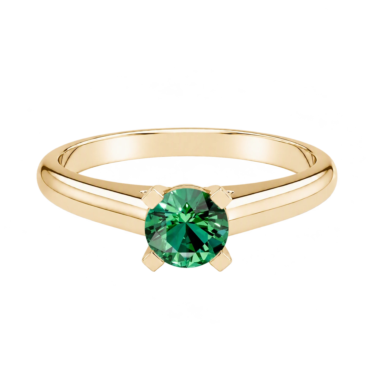 Classic Solitaire Ring, green stone, gold finish