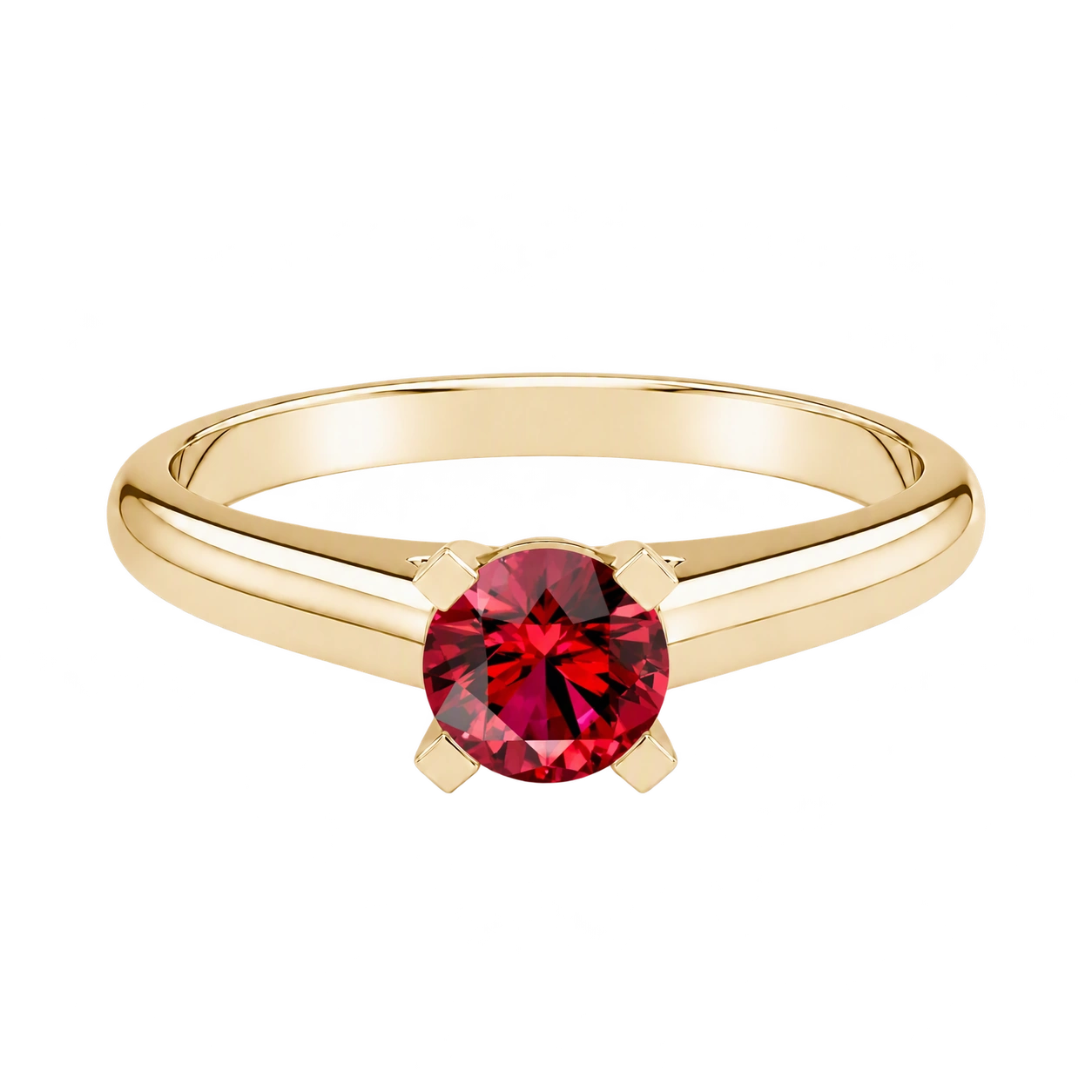 Classic Solitaire Ring, red stone, gold finish