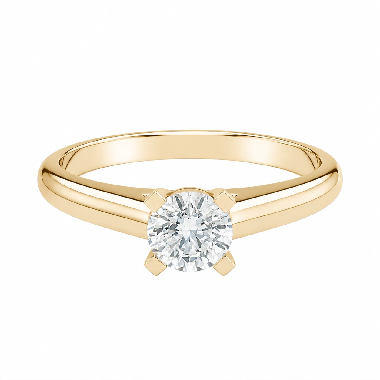 Classic Solitaire Ring, white stone, gold finish