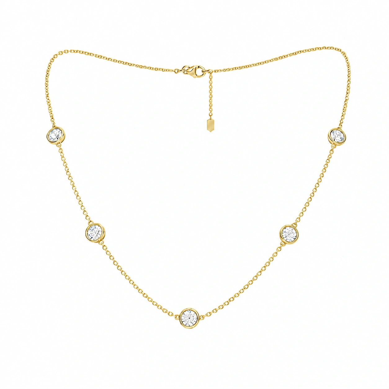 Classic Station Necklace, white stone, gold finish
