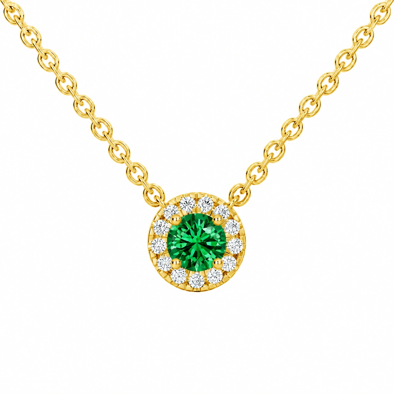 Celeste Halo Pendant, green stone, gold finish