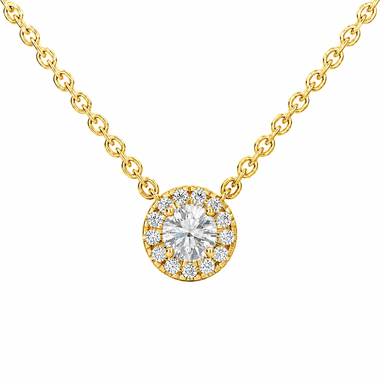 Celeste Halo Pendant, white stone, gold finish