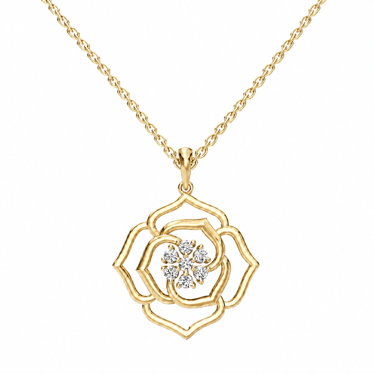 Bloom Multi Stone Pendant, white stone, gold finish