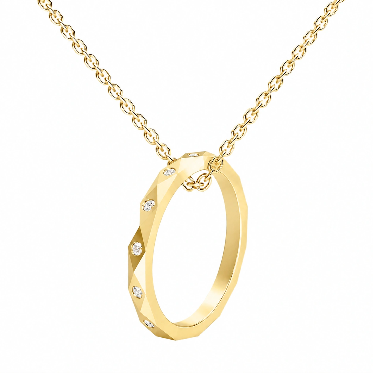 Facetta Multi Stone Pendant, white stone, gold finish