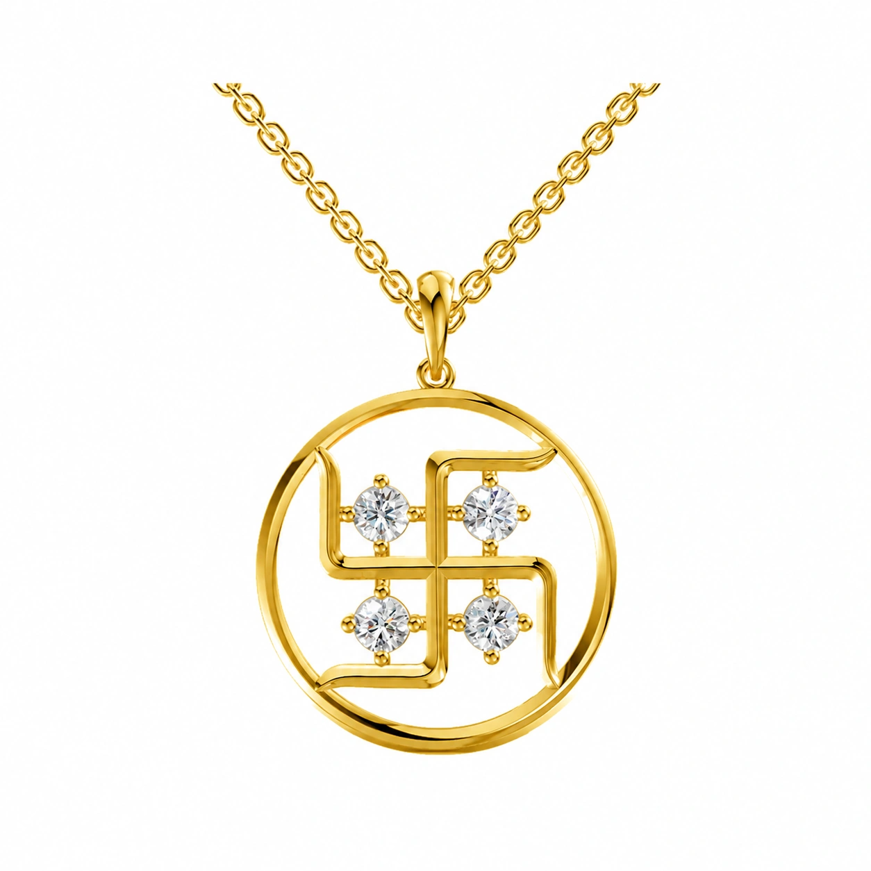 Shubh Multi Stone Pendant, white stone, gold finish
