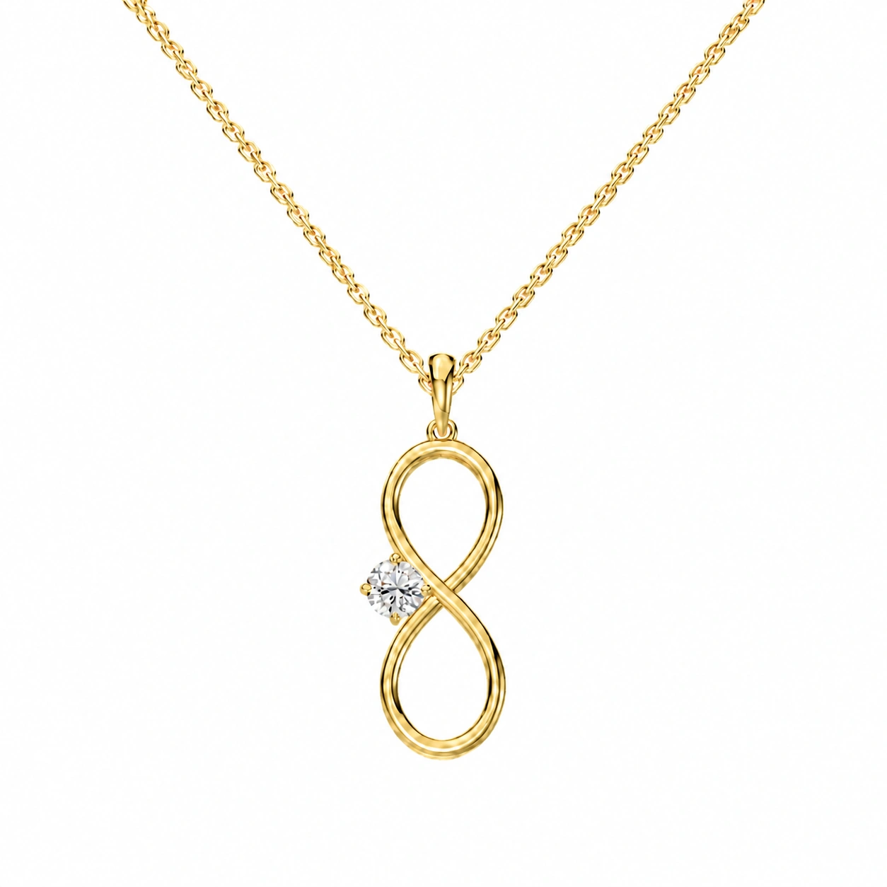 Infinity Solitaire Pendant, white stone, gold finish